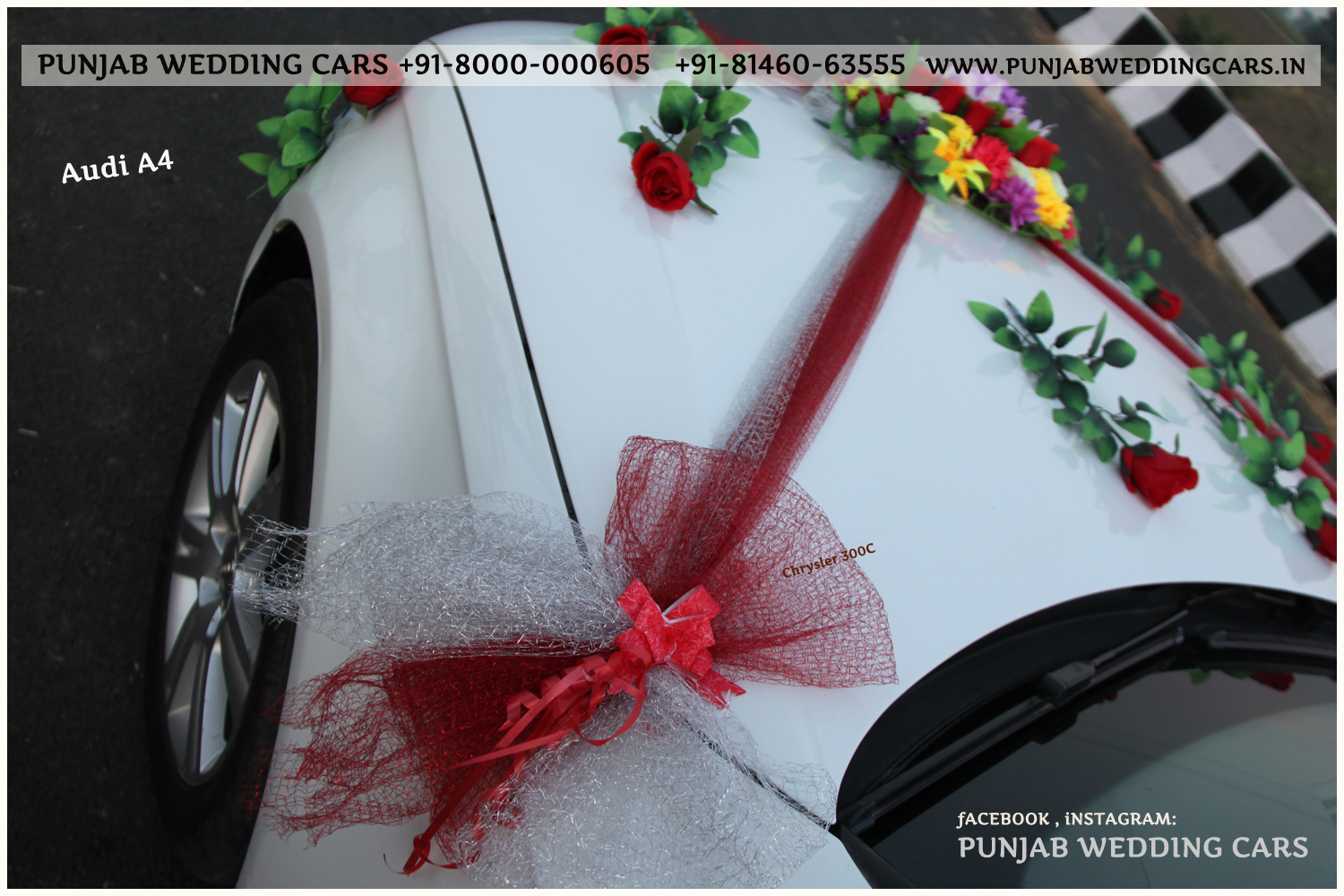 WEDDING CARS - audi Available in Chandigarh, Jalandhar, Ludhiana, Amritsar, Barnala, Bathinda, Hoshiarpur, Faridkot, Fatehgarh Sahib, Fazilka, Firozpur, Gurdaspur, Kapurthala, Mansa, Moga, Ajitgarh, Ropar, Muktsar, Shahid Bhagat Singh Nagar(first known as Nawan Shahr), Sangrur, Patiala, Pathankot, Tarn Taran