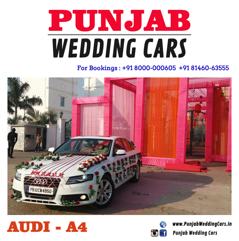 WEDDING CARS - DECORATED AUDI - 6 RIBBONS Available in Chandigarh, Jalandhar, Ludhiana, Amritsar, Barnala, Bathinda, Hoshiarpur, Faridkot, Fatehgarh Sahib, Fazilka, Firozpur, Gurdaspur, Kapurthala, Mansa, Moga, Ajitgarh, Ropar, Muktsar, Shahid Bhagat Singh Nagar(first known as Nawan Shahr), Sangrur, Patiala, Pathankot, Tarn Taran