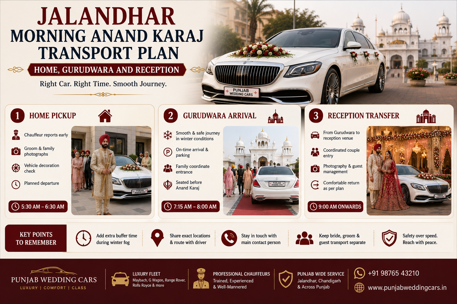 Jalandhar Morning Anand Karaj Transport Plan: Home, Gurudwara and Reception