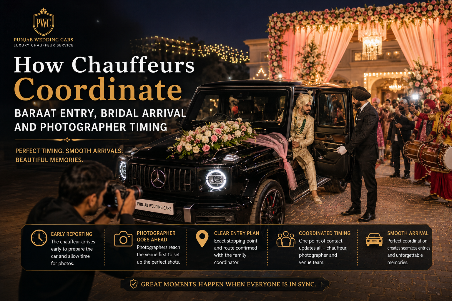 How Chauffeurs Coordinate Baraat Entry, Bridal Arrival and Photographer Timing