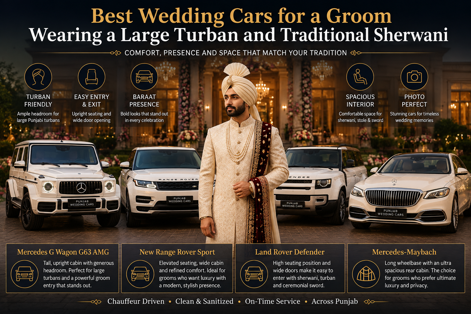 Best Wedding Cars for a Groom Wearing a Turban and Large Traditional Sherwani