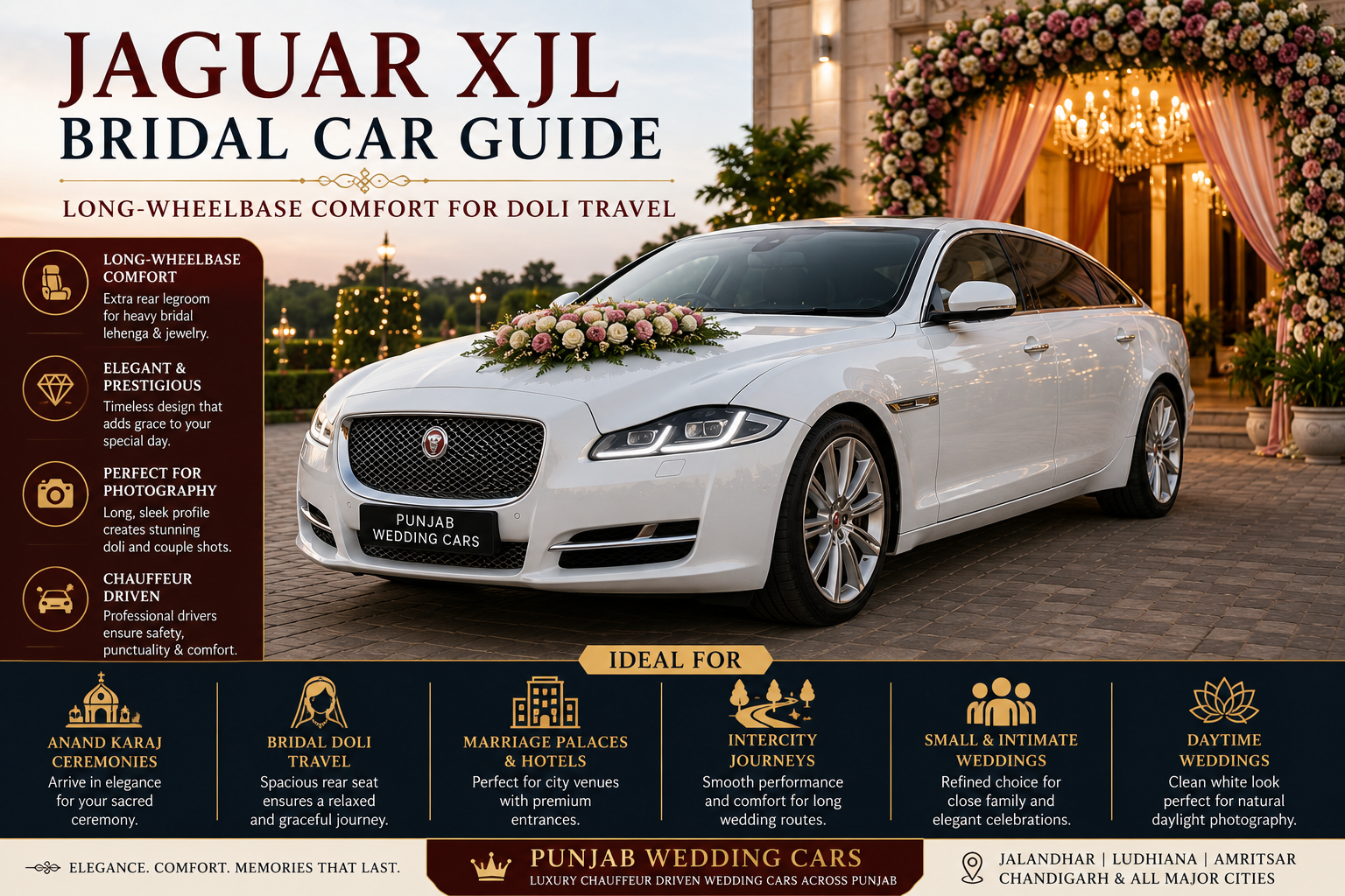 Jaguar XJL Bridal Car Guide: Long-Wheelbase Comfort for Doli Travel