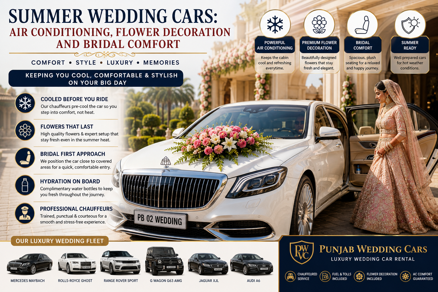 Summer Wedding Cars in Punjab: AC, Flower Decoration & Bridal Comfort Guide