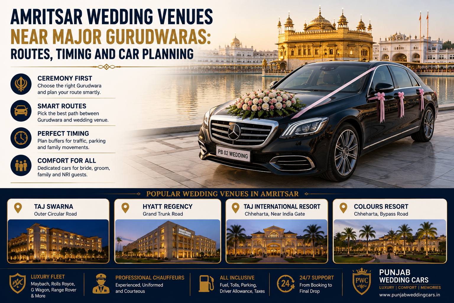 Amritsar Wedding Venues Near Major Gurudwaras: Routes, Timing & Luxury Car Planning