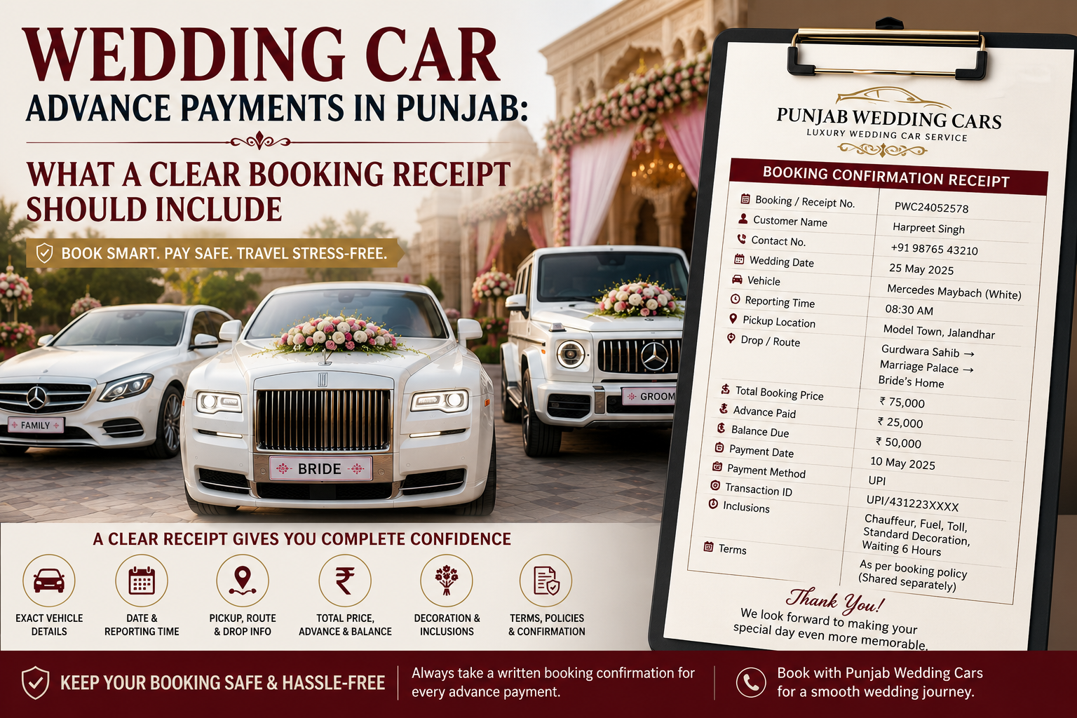 Wedding Car Advance Payments in Punjab: What a Clear Booking Receipt Should Include
