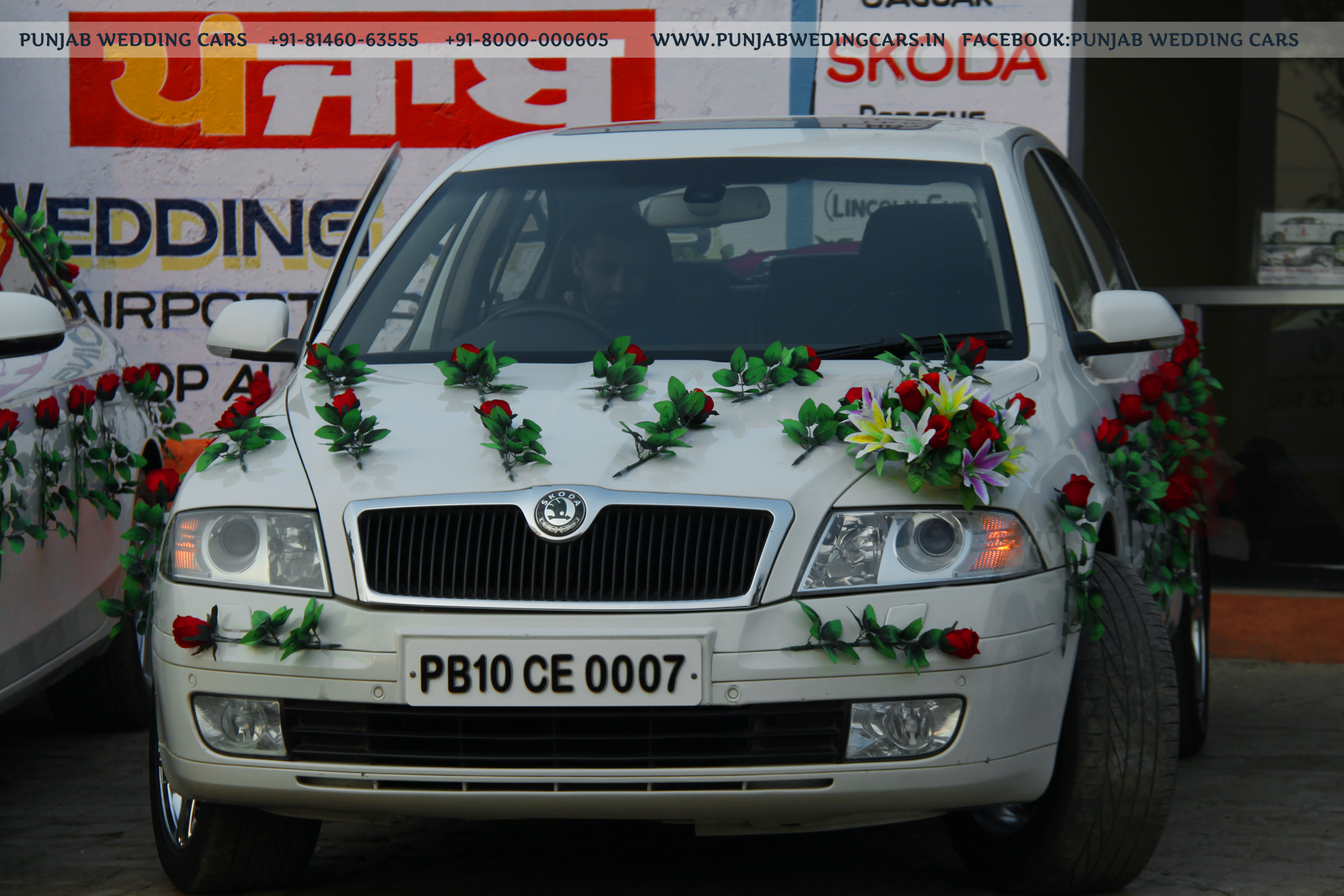 SKODA Laura (L&K) White wedding car hire Punjab — Punjab Wedding Cars
