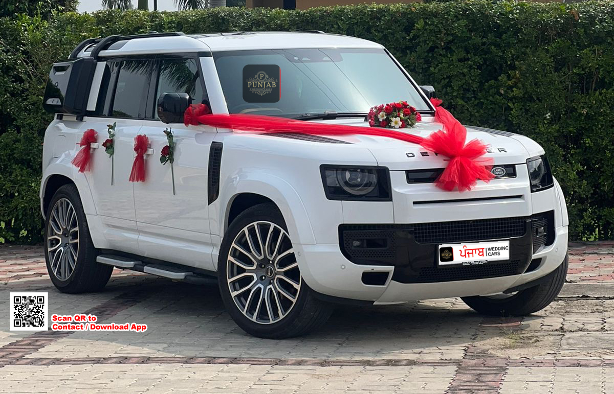 Land Rover Defender White wedding car hire Punjab — Punjab Wedding Cars