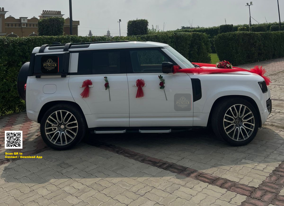 Land Rover Defender White wedding car hire Punjab — Punjab Wedding Cars