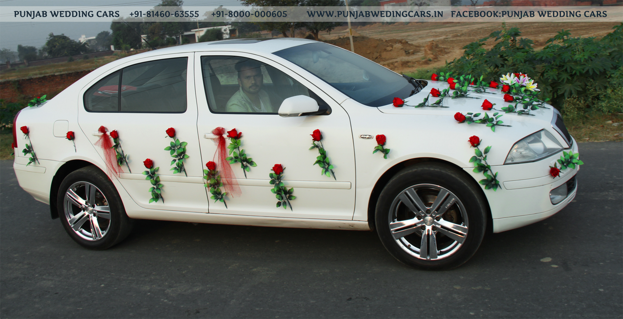 SKODA Laura (L&K) White wedding car hire Punjab — Punjab Wedding Cars